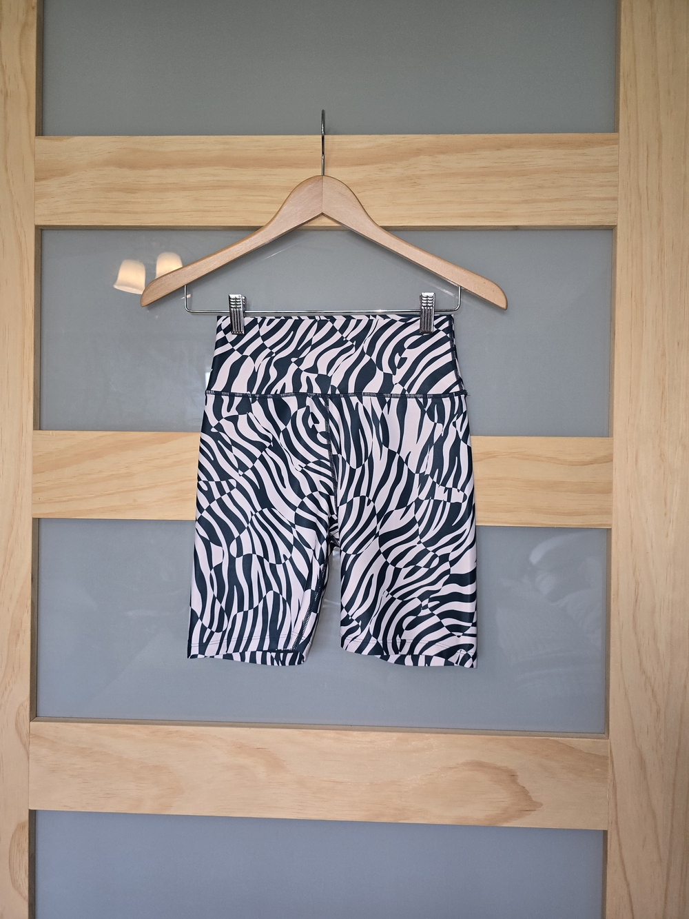 Sage Collective High-Rise Zebra Print Bike Shorts in Cream & Black